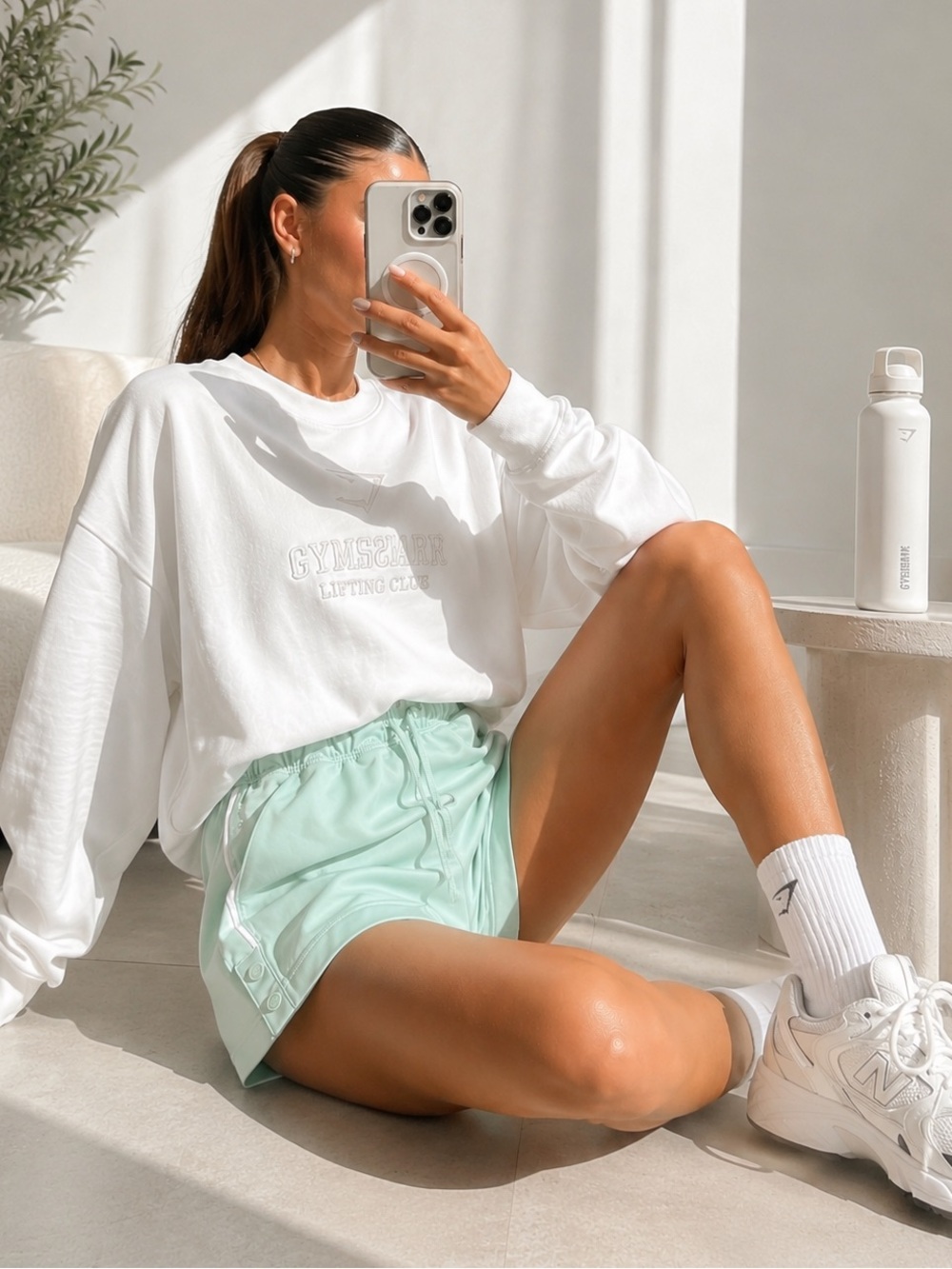 Gymshark Mint Snap Side Athletic Shorts Seafoam Green Medium